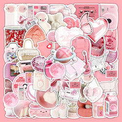 Cute Pink Cartoon Stickers for Fridge, Phone, Notebook, Wall, Kids DIY Toy - 10/30/63pcs (ONLINE ORDER ONLY)