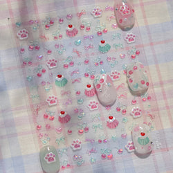Colored Shiny Jelly Claw Paw Pudding Dessert Cherry Bowknot Cake Bow Tie Drink Food Love Heart Nail Art Sticker Manicure Decal (ONLINE ORDER ONLY)
