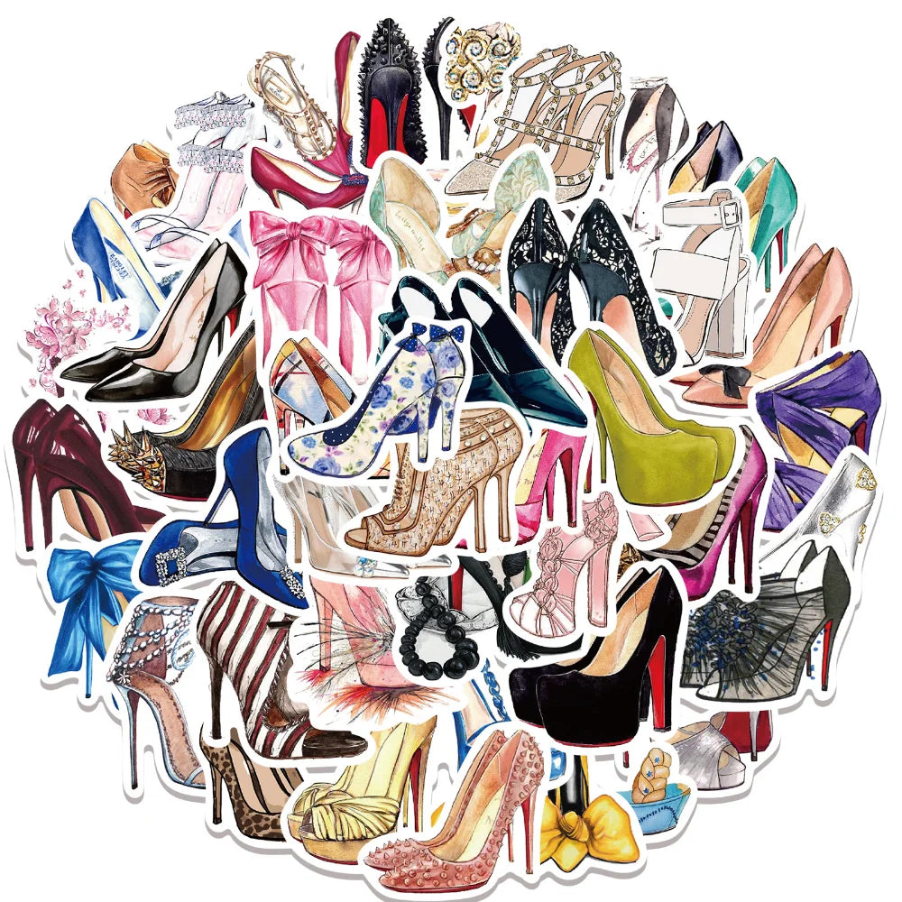 10/50Pcs Fashion Princess High Heels Graffiti Stickers Cartoon Decals Laptop Phone Diary Notebook Decoration Sticker for Girl (ONLINE ORDER ONLY)
