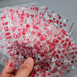 12 Sheets Valentines Nail Stickers Red Heart Nail Art Sticker Decal Solid Hollow Heart 3D Self-Adhesive Design Nail Art Supplies (ONLINE ORDER ONLY)