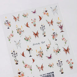 Charming Butterfly Candle Holder Candlestick Chic Rose Flower Romantic Self Adhesive Nail Art Stickers Rhinestone Manicure Decal (ONLINE ORDER ONLY)