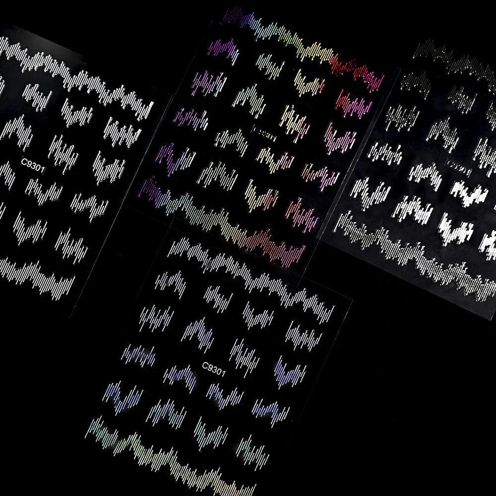 6pcs/Set High Gloss Reflective Glitter 3D Nail Sticker Silver Dark-Shiny Effect Press On Nails Decals Decor DIY Adhesive Sliders (ONLINE ORDER ONLY)
