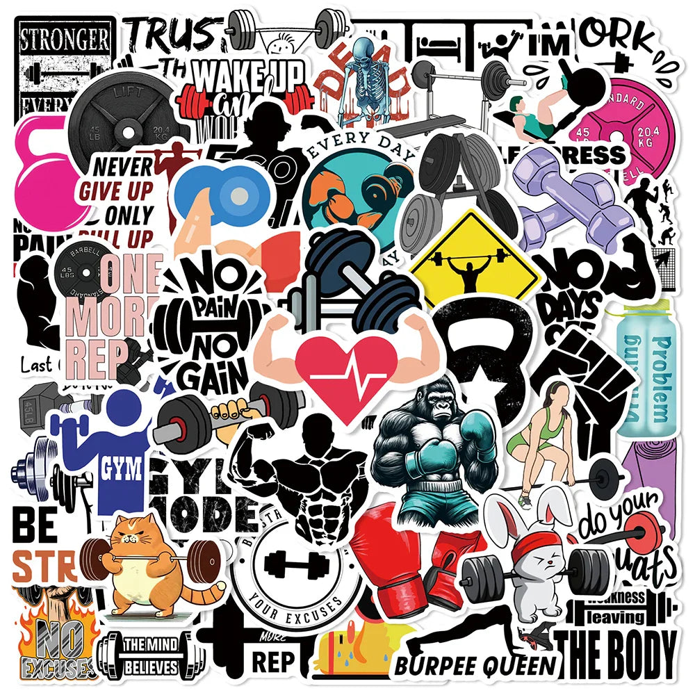 Sports Fitness Gym Workout Graffiti Stickers - 10/30/50pcs for Laptop, Phone, Suitcase (ONLINE ORDER ONLY)