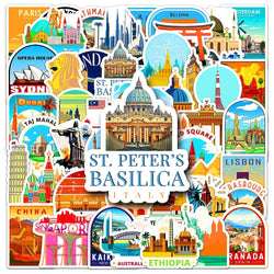 10/30/50pcs Travel City Landmark Building Cartoon Stickers Fridge Laptop Phone Notebook Skateboard Fridge Funny Graffiti Sticker (Online Order Only)