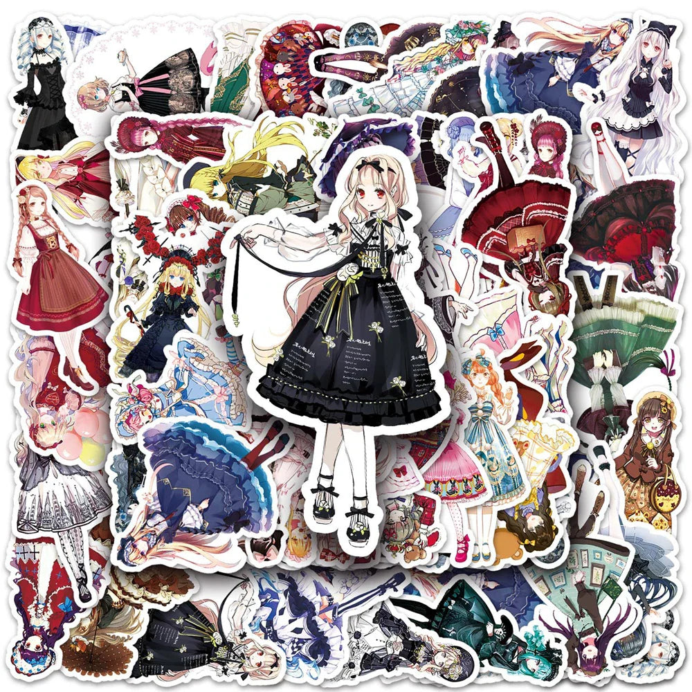 Kawaii Anime Lolita Dress Stickers - Cute Aesthetic Decals for Laptop, Scrapbook, Suitcase, Bike, Kids (ONLINE ORDER ONLY)