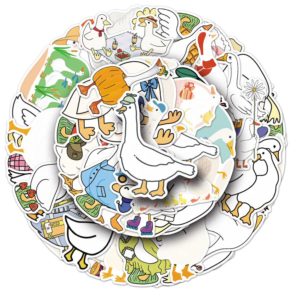10/30/50PCS Big White Goose Stickers Swan Cartoon Sticker Funny Animal Graffiti Laptop Phone Guitar Car Bike Decals Kids Toys (ONLINE ORDER ONLY)