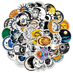 10/50pcs Cool Gothic Moon Sun Art Stickers Aesthetic Graffiti Decals DIY Scrapbooking Luggage Guitar Car Decoration Sticker Toy (Online Order Only)
