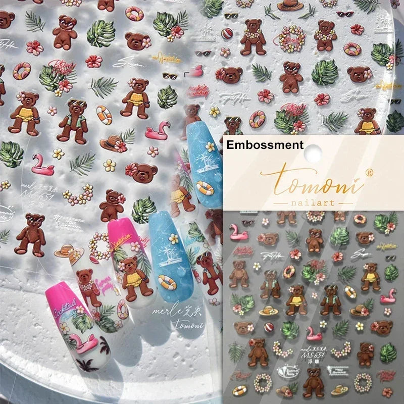 Charming Cherry's Cake Cute Bowknot Pink Blue Bear Flower Bouquet Strawberry Adhesive Nail Art Sticker Rhinestone Manicure Decal (Online Order Only)