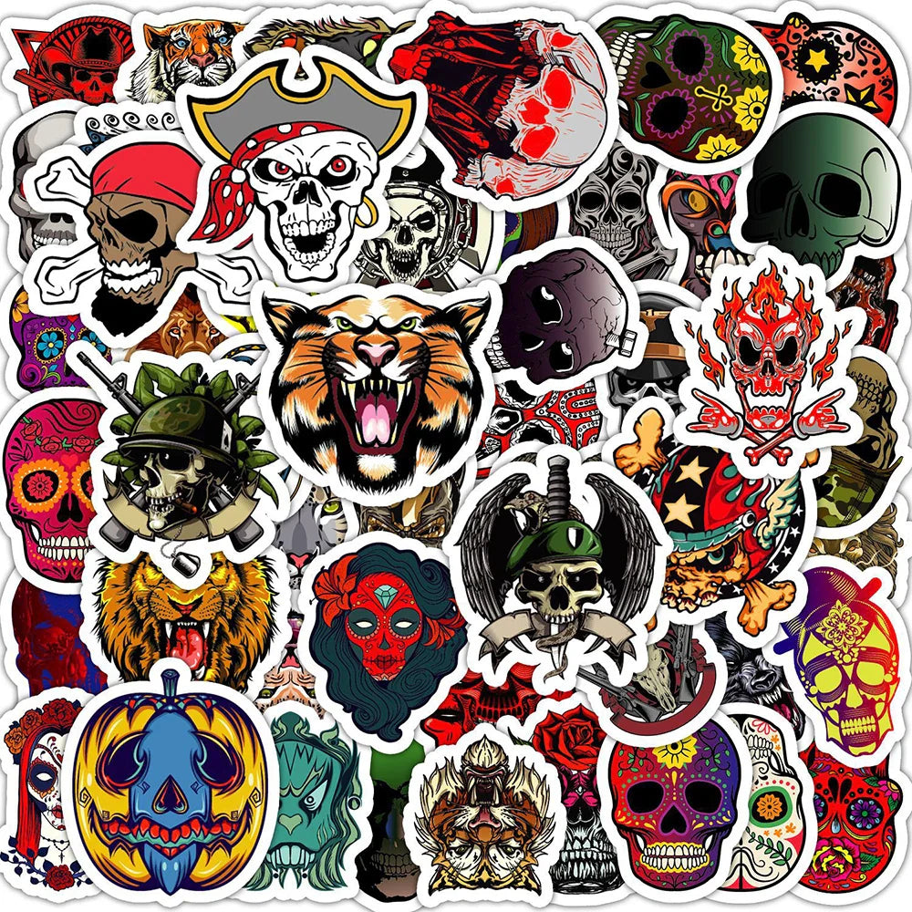 10/30/50PCS Horror Hallowee Gothic Skeleton Stickers Punk Style DIY Waterproof Laptop Luggage Motorcycle Bike Decals Decoration (ONLINE ORDER ONLY)