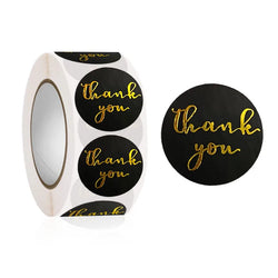 1" Black Gold Foil Thank You Stickers Roll for Wedding, Envelope, Bake Seal 100-500 Pcs (Online Order Only)