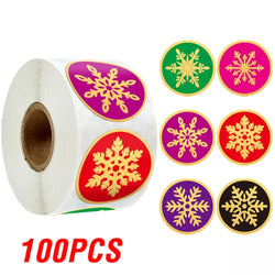 100-500Pcs Gold Snowflake Christmas Stickers Candy Bag Envelopes Sealing Label Christmas Gifts Box Decorations Sticker (ONLINE ORDER ONLY)