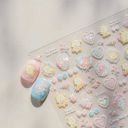 Peach Blossom Flower Yellow Rabbit Bunny Love Heart Delicate Totem 5D Self Adhesive Nail Art Stickers Rhinestone Manicure Decals (ONLINE ORDER ONLY)