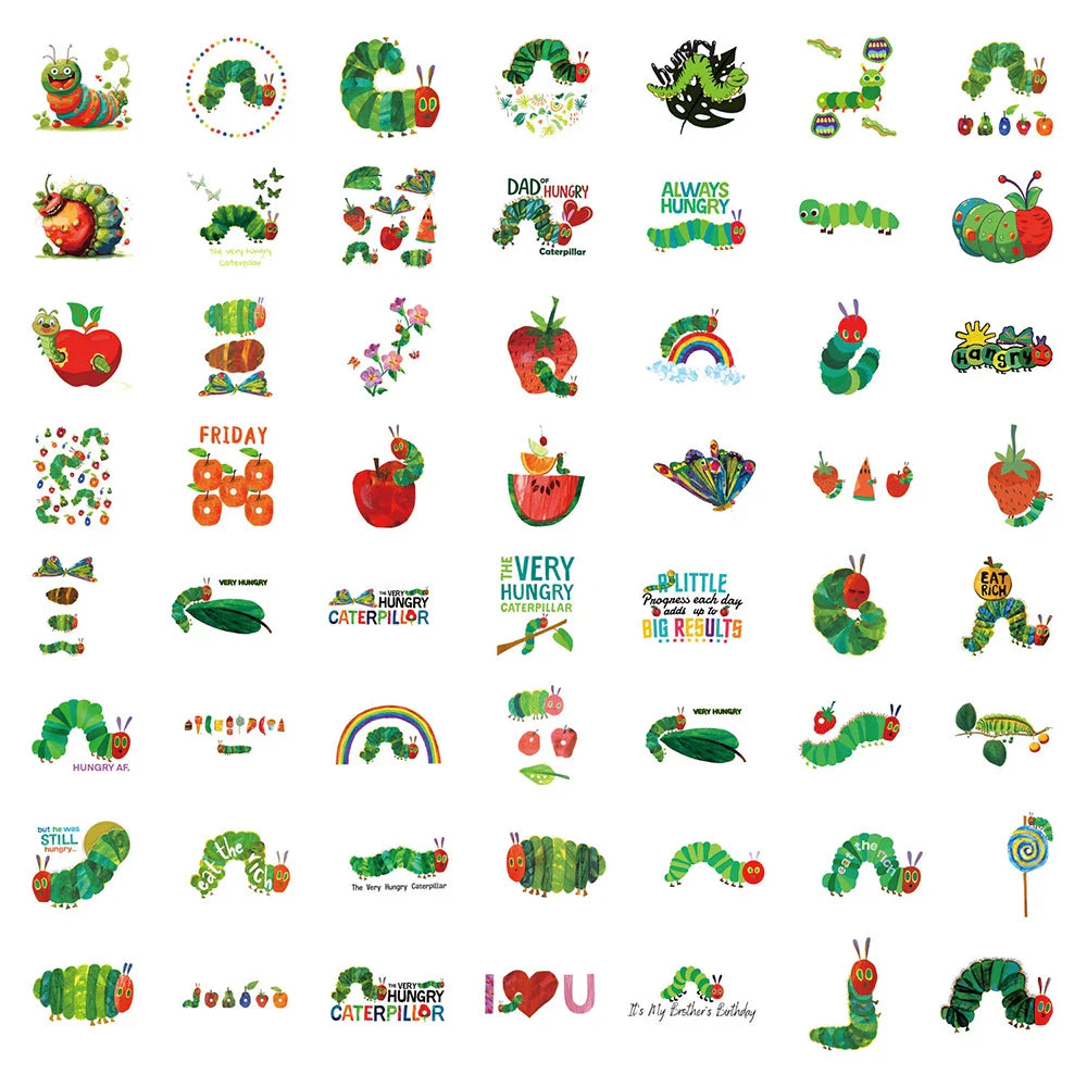 10/30/55PCS Cute The Very Hungry Caterpillar Toys Stickers For Kids DIY Stationery Phone Fridge Car Funny Cartoon Graffiti Decal (Online Order Only)