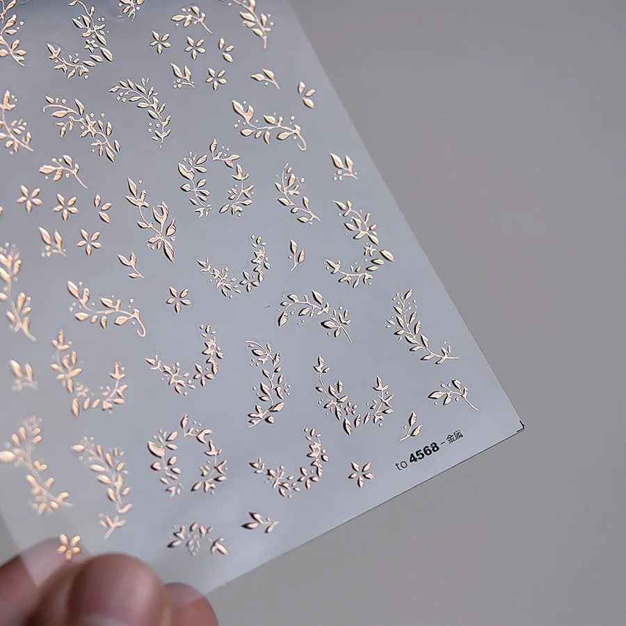Hot Stamping Silver Rose Gold Tender Leaf Branches Flower Slash Leaves Maple Leaves Ginkgo Plant Flower Nail Art Stickers Decals (ONLINE ORDER ONLY)