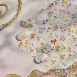 Dried Flower Lavender Bowknot Peony Pomegranate Flowers Bouquet Rose Chic Reliefs Self Adhesive Nail Art Stickers Manicure Decal (ONLINE ORDER ONLY)