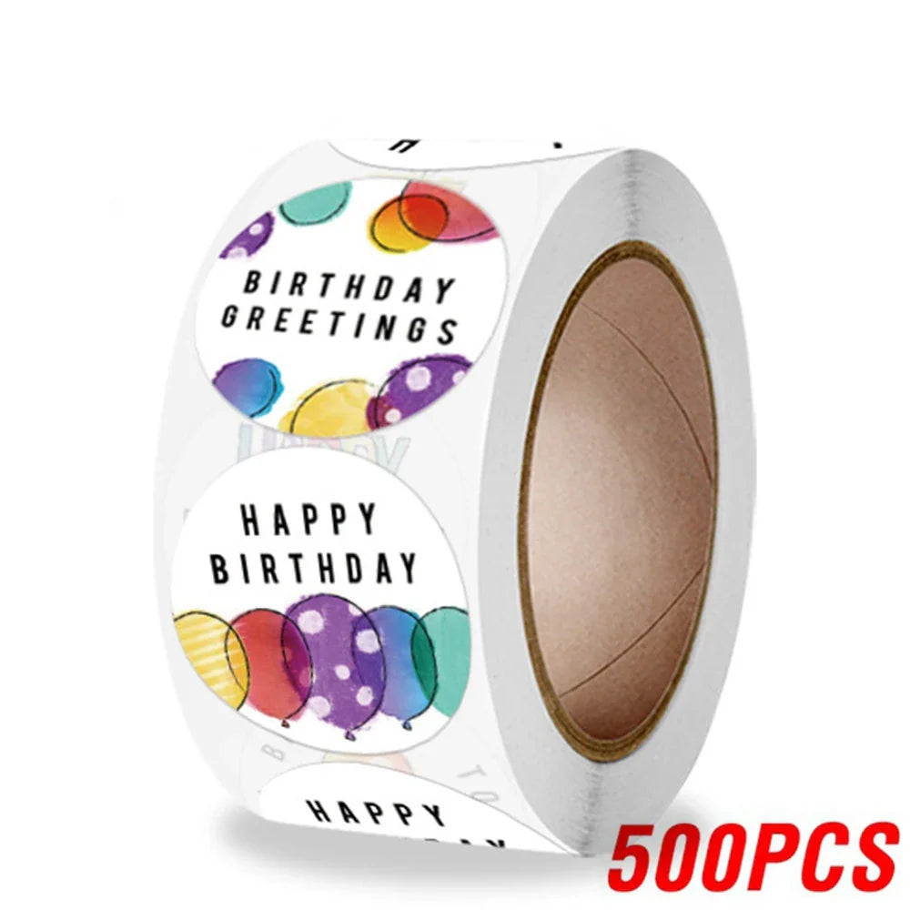 100-500pcs Cute Happy Birthday Sticker Birthday Gift Decoration Label Sealing Balloon Cake Label Packaging Scrapbook Sticker (Online Order Only)
