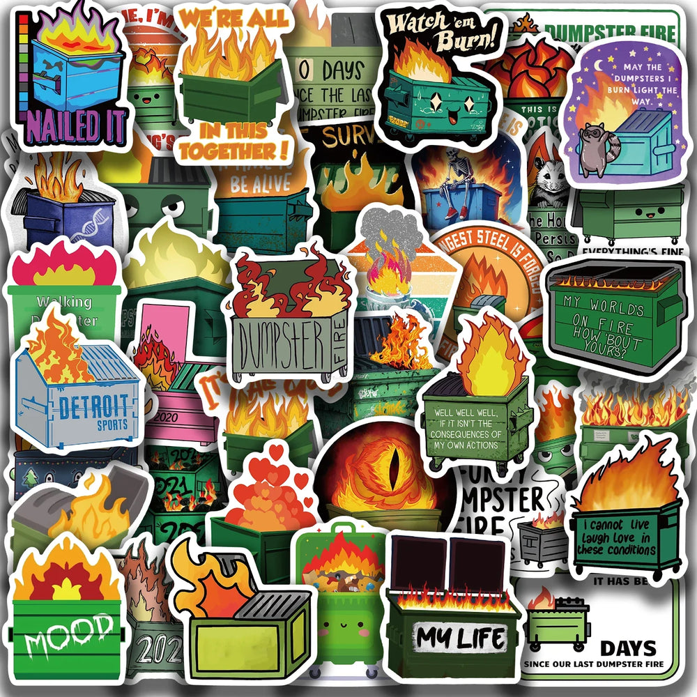 56Pcs Creative Dumpster on Fire Stickers For Phone Suitcase Journal Accessories Scrapbooking Supplies DIY Graffiti Stickers (Online Order Only)