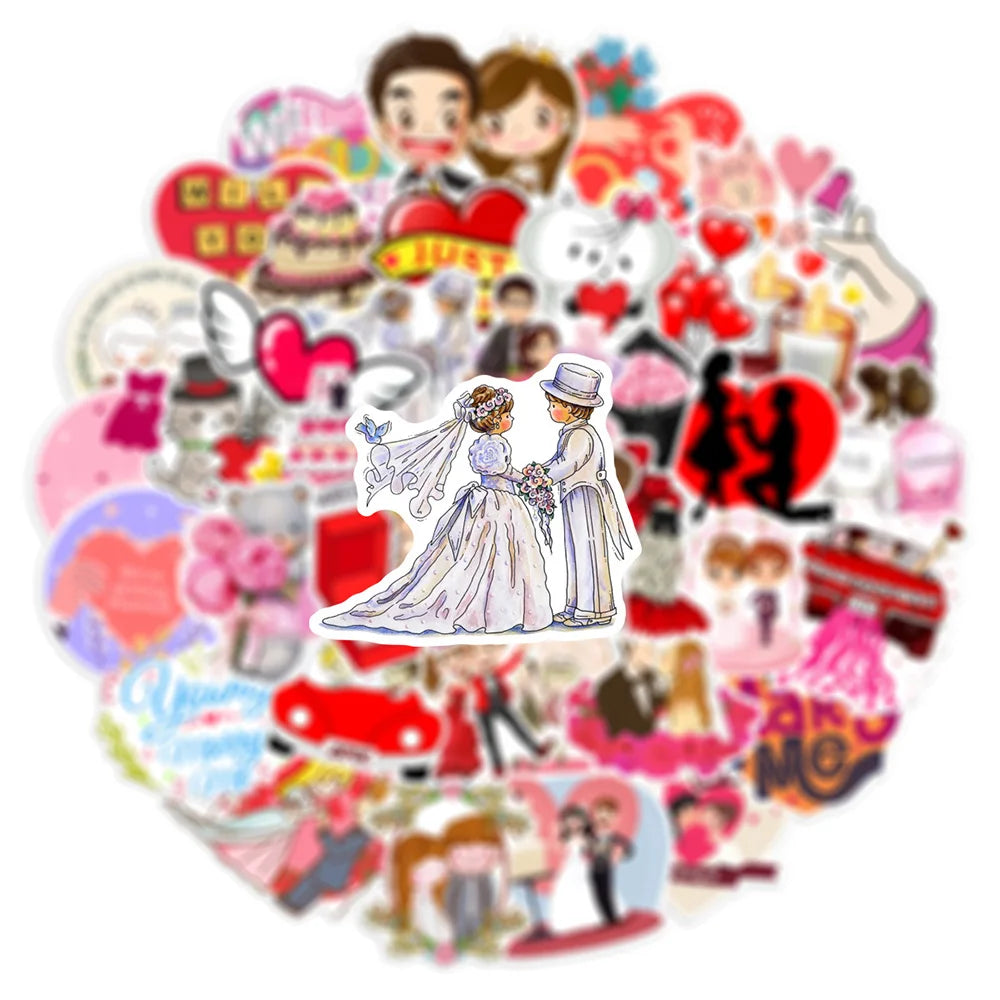 10/30/50PCS Valentine Wedding Love Stickers Cartoon Cute Decals Toys Gift DIY Decoration Laptop Scrapbook Phone Guitar Sticker (ONLINE ORDER ONLY)