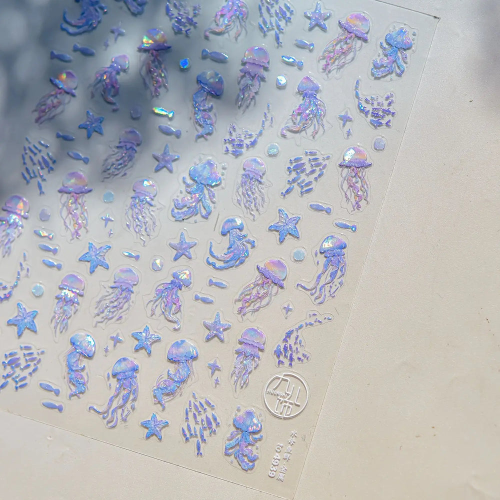 Jellyfish Schools of Fish Shoal Mermaid Tail Seahorse Dreamy Ocean Starfish Shell Coral Adhesive Nail Art Sticker Manicure Decal (ONLINE ORDER ONLY)