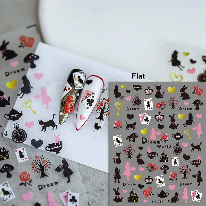 Poker Red Love Heart Square Grid Star Moon Card Pattern Spade Retro 3D Self Adhesive Nail Art Decoration Sticker Manicure Decals (Online Order Only)