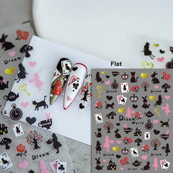 Poker Red Love Heart Square Grid Star Moon Card Pattern Spade Retro 3D Self Adhesive Nail Art Decoration Sticker Manicure Decals (Online Order Only)
