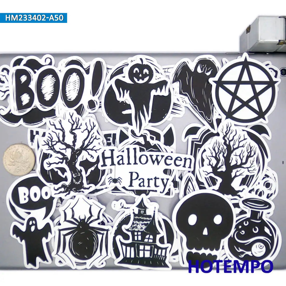 20/30/50Pieces All Saints' Day Black White Pattern Funny Halloween Stickers for Phone Luggage Bike Car Motorcycle Laptop Sticker (Online Order Only)