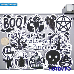 20/30/50Pieces All Saints' Day Black White Pattern Funny Halloween Stickers for Phone Luggage Bike Car Motorcycle Laptop Sticker (Online Order Only)