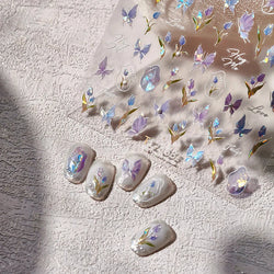 Tulips Flower Letter Bowknot Butterfly Irregular Lines Pearl Tender 5D Adhesive Nail Art Stickers Manicure Decals Stick on Nail (ONLINE ORDER ONLY)