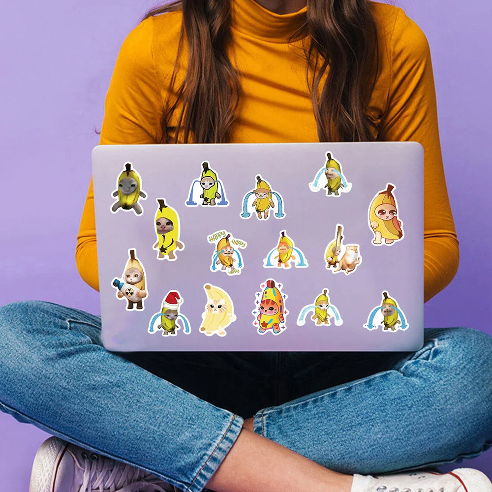 50Pcs  Banana Cat Cartoon Kawaii Sticker DIY Scrapbook Laptop Stationary Guitar Suitcase Sticker Cute Animal Decals Kids Toys﻿ (Online Order Only)