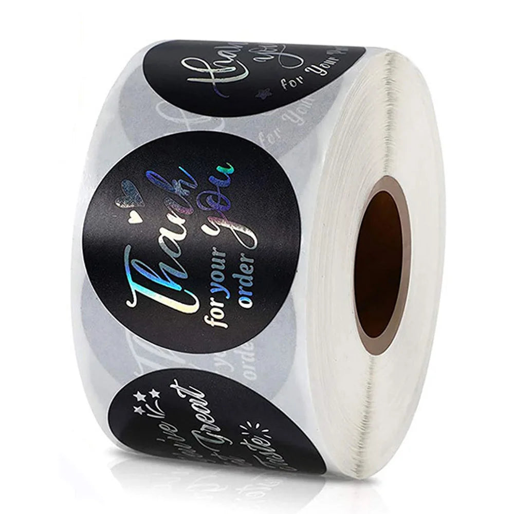 50-500PCS Holographic Rainbow Commercial Stickers Roll Thank You Adhesive Labels For Envelope Seal Business Gift Wapping (Online Order Only)