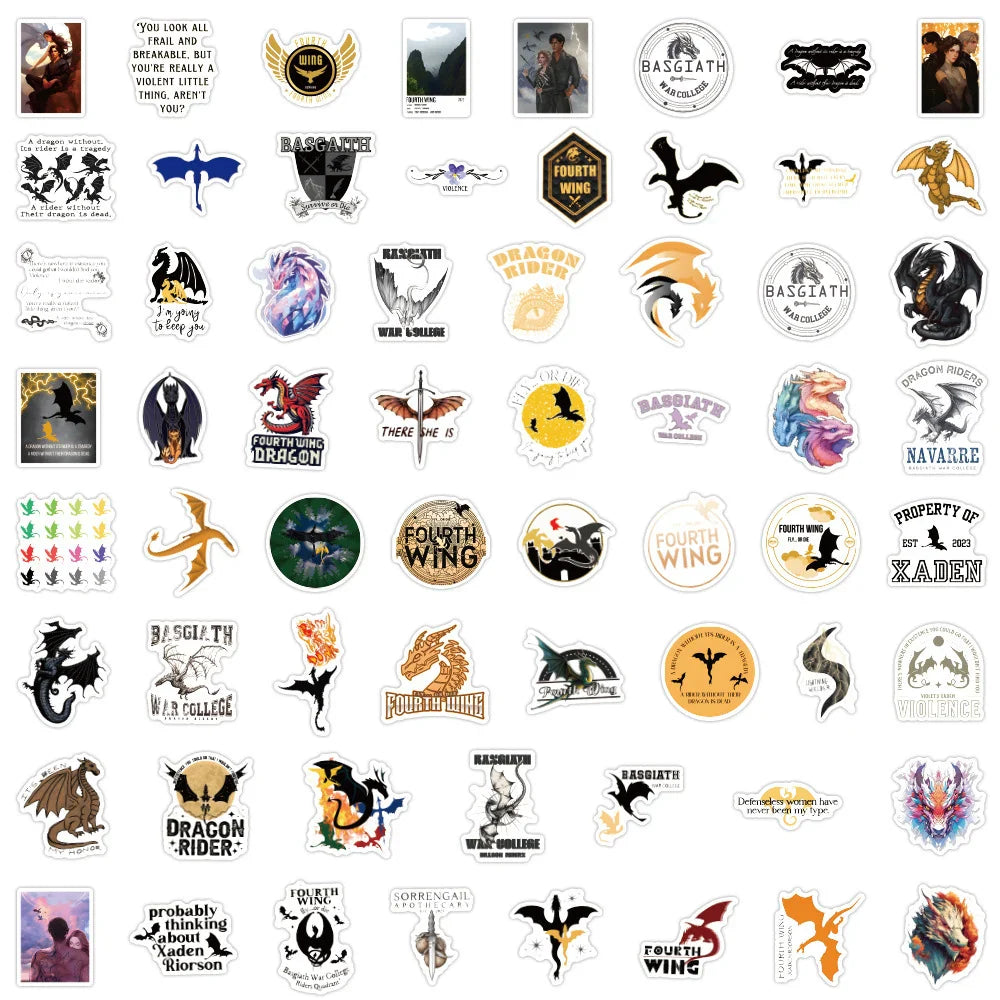 10/30/50/120pcs Fantasy Novel Fourth Wing Cool Stickers Decal Laptop Phone Car Guitar Notebook Fridge Waterproof Sticker Kid Toy (ONLINE ORDER ONLY)