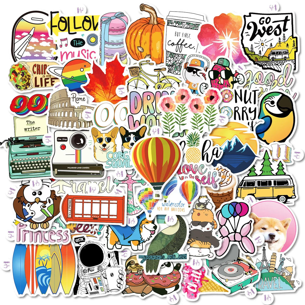 50Pcs Cartoon Graffiti Stickers for Helmet, Wall, DIY Decoration (Online Order Only)