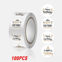 100-500pcs Round Happy birthday Labels Kraft Paper Sticker Candy Bag Flower Gift Box Cake Boxes and Packaging Wedding Stickers (ONLINE ORDER ONLY)