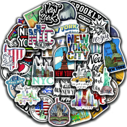 50Pcs New York Stickers America Kawaii Cartoon Decal For Skateboard Bicycle Guitar Laptop Kids Waterproof Stiker Toys (ONLINE ORDER ONLY)