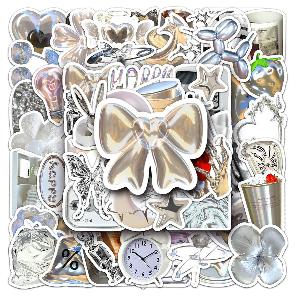 50Pcs Silver Cartoon Waterproof Vinyl Stickers for Skateboard Snowboard (Online Order Only)