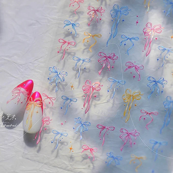 Chic Shiny Bowknot Colorful Ribbon Stars Heart Butterfly Flower Delicate Romantic Nail Art Stickers Decoration Manicure Decals (Online Order Only)
