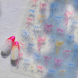 Chic Shiny Bowknot Colorful Ribbon Stars Heart Butterfly Flower Delicate Romantic Nail Art Stickers Decoration Manicure Decals (Online Order Only)