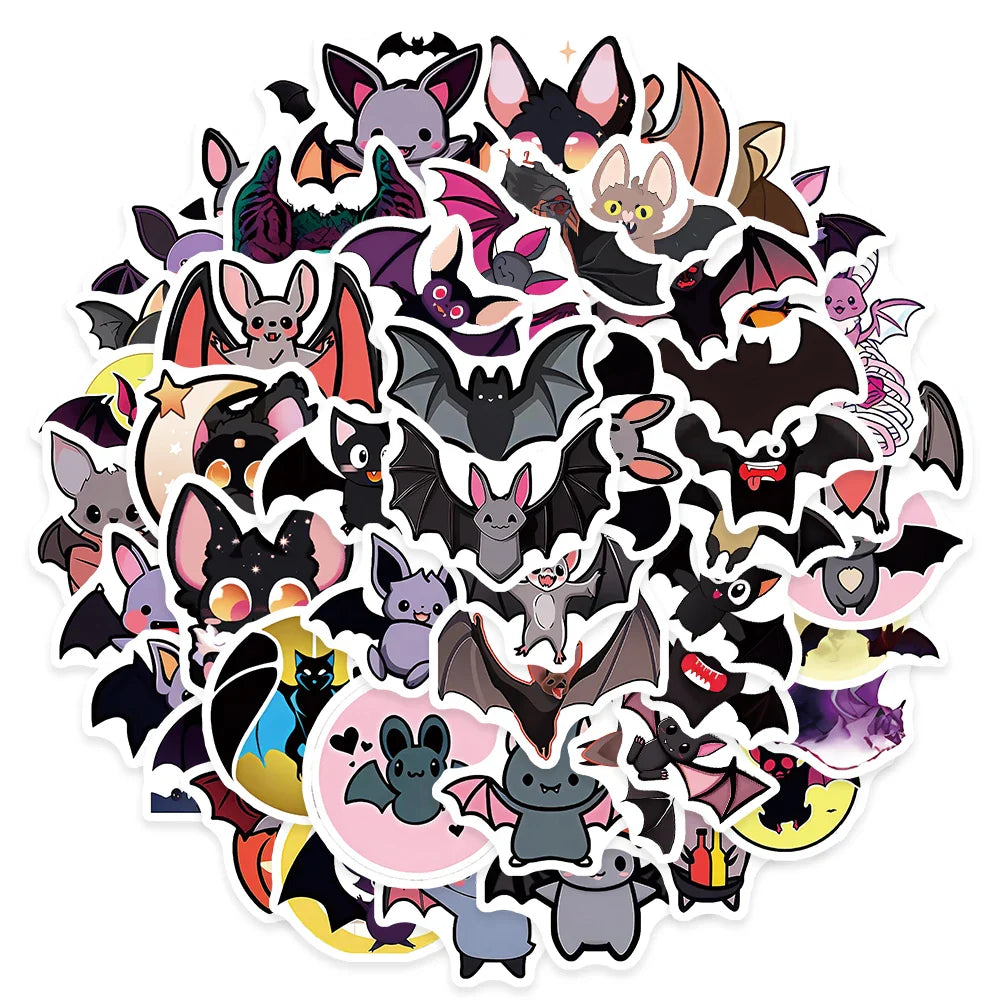 50pcs Cute Cartoon Bats Animal Graffiti Stickers For Laptop Phone Guitar Luggage Bicycle Car Waterproof Vinyl Decals (ONLINE ORDER ONLY)