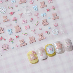 Charming Cherry's Cake Cute Bowknot Pink Blue Bear Flower Bouquet Strawberry Adhesive Nail Art Sticker Rhinestone Manicure Decal (Online Order Only)