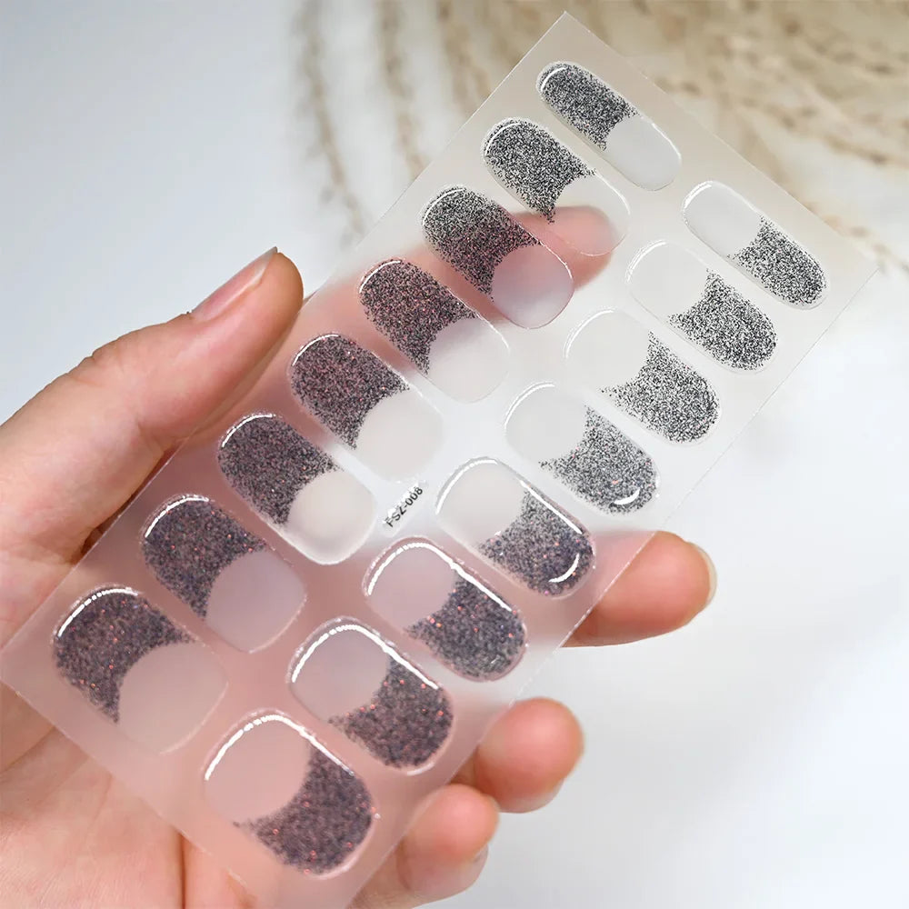 Nude Pink French Semi-Cured Gel Nail Patch Slider Adhesive Waterproof Long Lasting Full Cover Gel Nail Sticker UV Lamp Needed *^ (ONLINE ORDER ONLY)