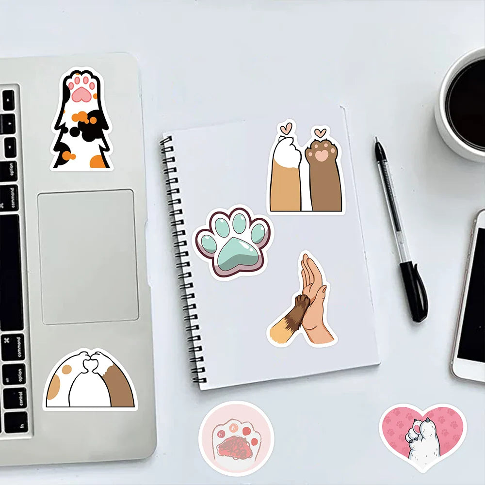 61PCS Cute Cat Paw PVC Sticker Aesthetic Children Decoration For Scrapbooking Korean Stationery School Supplies for Kids Toys (Online Order Only)