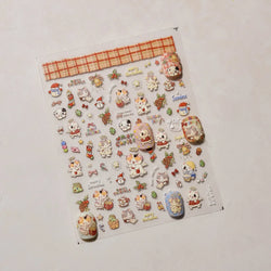 Cat Kitten Star Tree Bell Angel Bowknot Snowman Envelope Pinecone Bone Adhesive Nail Art Stickers Cup Rhinestone Manicure Decals (ONLINE ORDER ONLY)