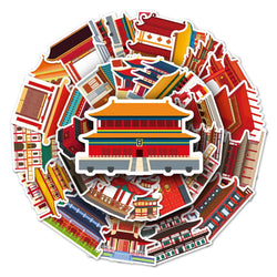 10/50pcs Antique Building House Stickers Personalized Chinese Style Stickers DIY Mobile Phone Case Suitcase Stickers Waterproof (Online Order Only)