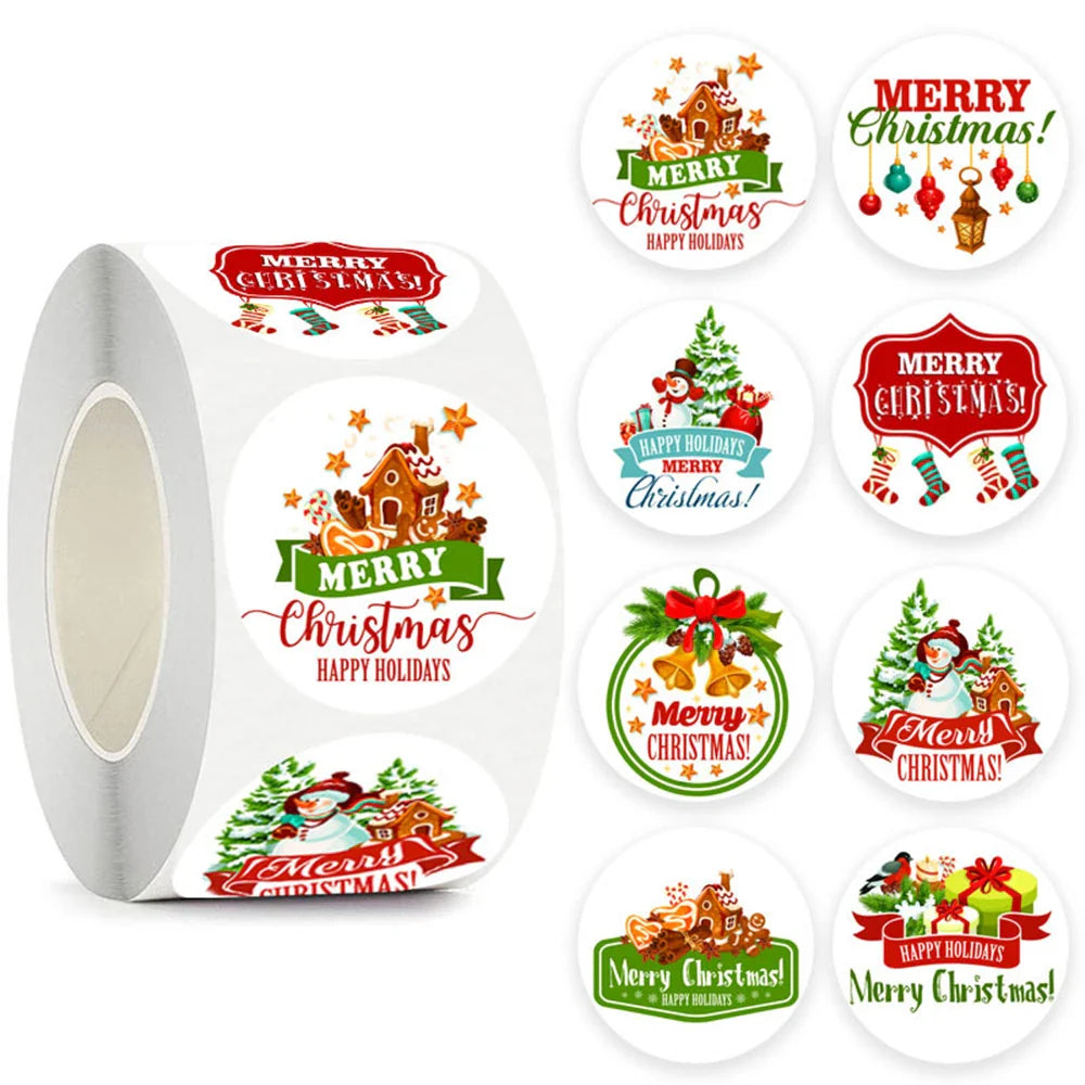 100-500pcs Christmas Gift Decorative Stickers 1 Inch Round Thank You Labels Handmade Candy Biscuits Packaging Christmas Sticker (ONLINE ORDER ONLY)