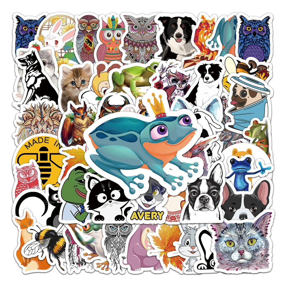50Pcs Cute Animal Cartoon Waterproof Vinyl Stickers for Skateboard Snowboard (ONLINE ORDER ONLY)