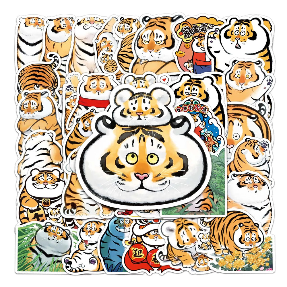 50Pcs Tiger Cartoon Waterproof Vinyl Stickers for Skateboard Snowboard (Online Order Only)