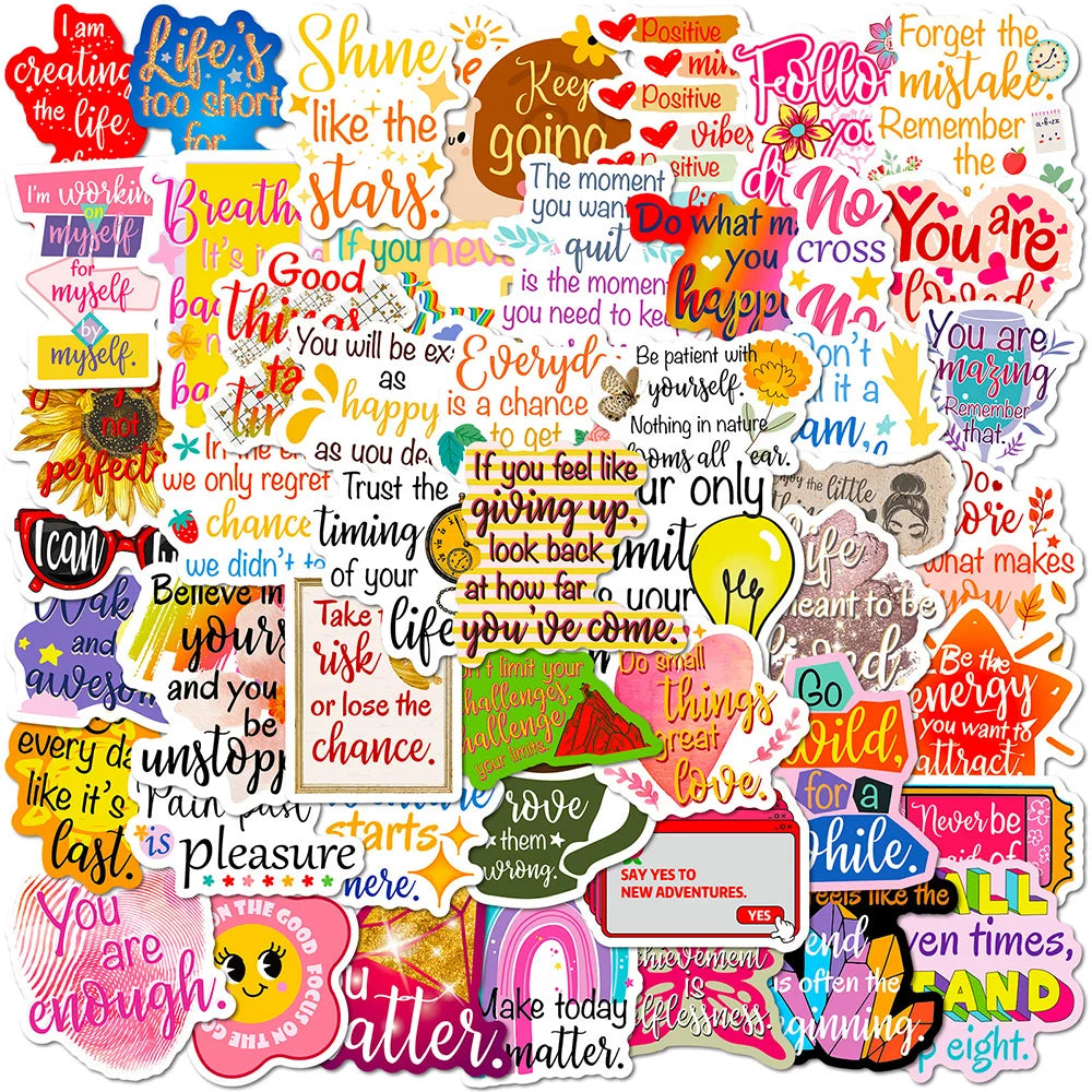 Cartoon Motivational Stickers Pack - Waterproof Decals for Laptop, Suitcase, Phone, Kids Toys (Online Order Only)