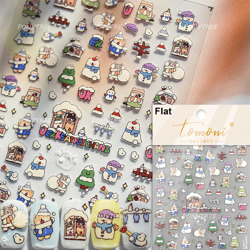 Cat Kitten Star Tree Bell Angel Bowknot Snowman Envelope Pinecone Bone Adhesive Nail Art Stickers Cup Rhinestone Manicure Decals (ONLINE ORDER ONLY)