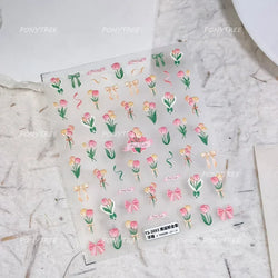 Hot Stamping Jelly All Tulips Garden Flower Bowknot Wave Lace Line Golden and Radiant Adhesive Nail Art Stickers Manicure Decals (ONLINE ORDER ONLY)