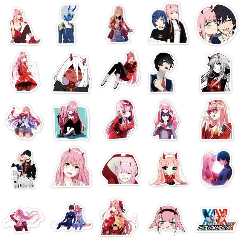 50pcs Darling in The Franxx Anime Stickers for Laptop, Phone, Car, Scooter, Suitcase, Water Bottle, Stationery, Refrigerator Decoration (Online Order Only)